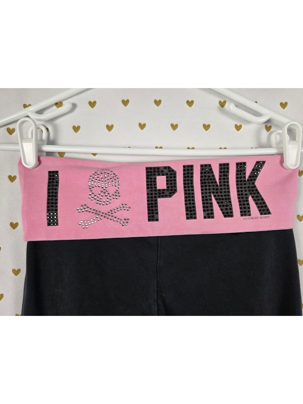 Victoria’s Secret PINK XS Skull Rhinestone BLING Foldover Yoga Pants RARE HTF